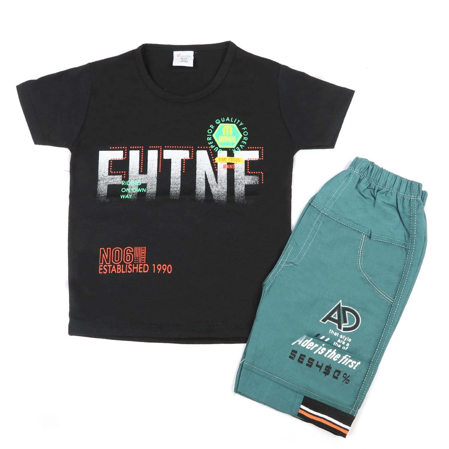 Boys Half Sleeves Short Suit - Black, Boys Sets & Suits, Chase Value, Chase Value