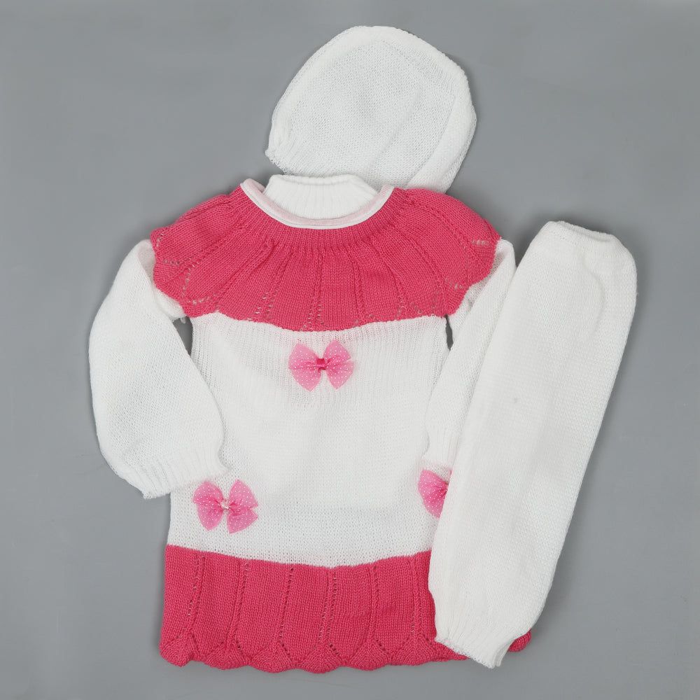 Newborn Girls Full Sleeves Sweater Suit - Pink, Newborn Girls Sets & Suits, Chase Value, Chase Value