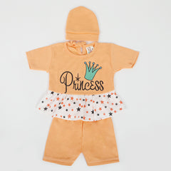 Newborn Girls Half Sleeves Suit - Orange, Newborn Girls Sets & Suits, Chase Value, Chase Value
