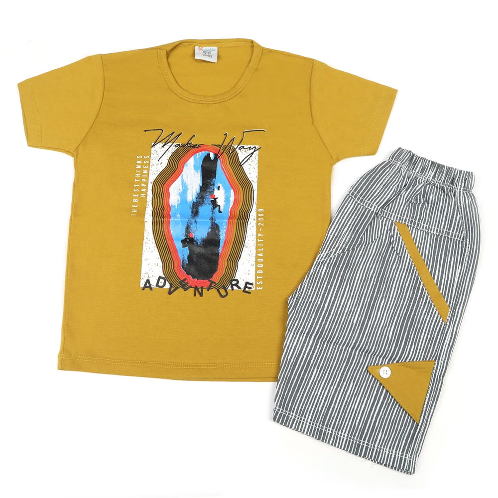 Boys Half Sleeves Short Suit - Mustard, Boys Sets & Suits, Chase Value, Chase Value