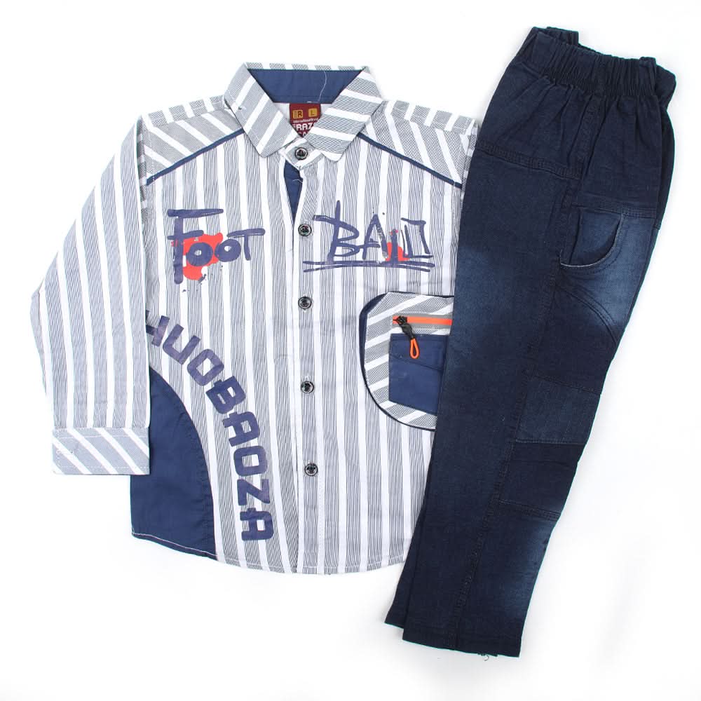 Boys 3pcs Full Sleeves Suit - Blue, Boys Sets & Suits, Chase Value, Chase Value