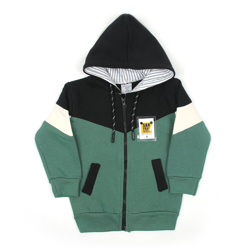 Boys Full Sleeves Zipper Hoodie - Black