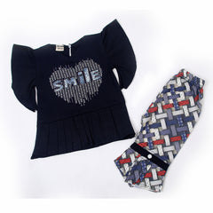 Girls Tight Half Sleeves Suit - Navy Blue