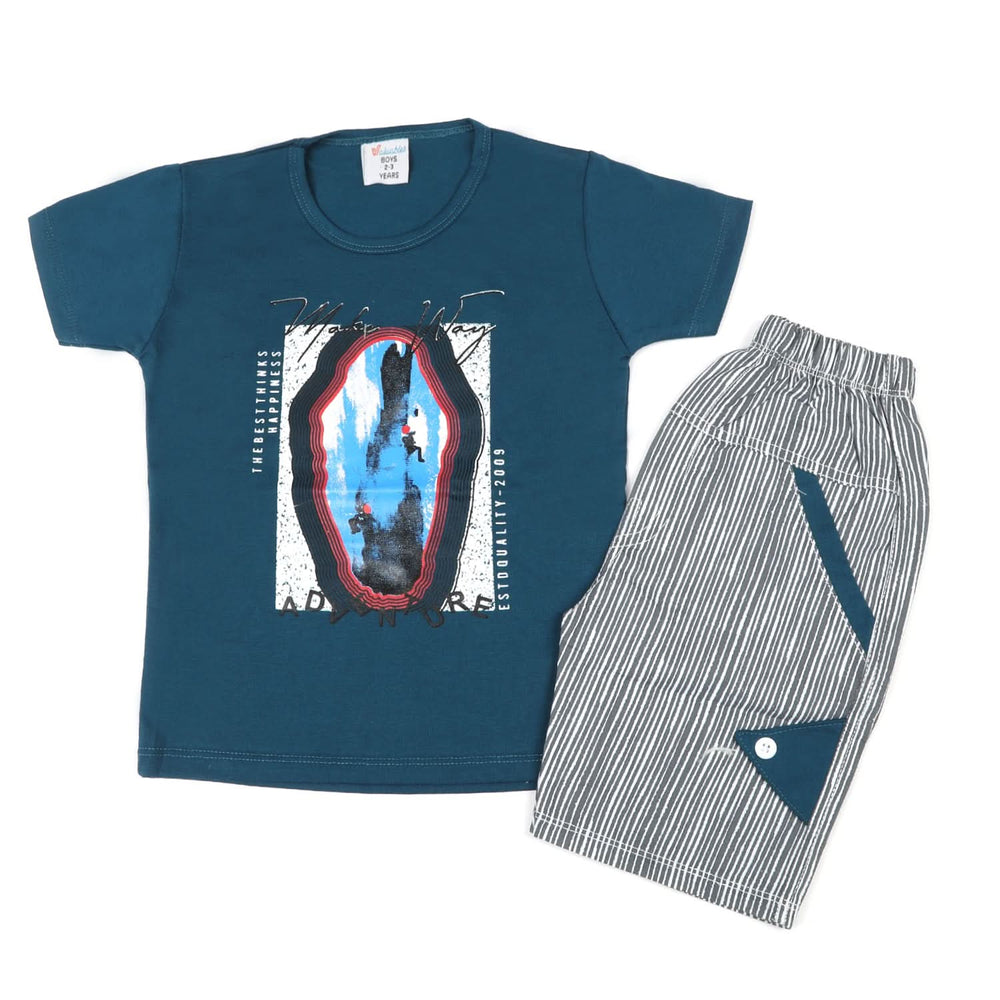 Boys Half Sleeves Short Suit - Steel Blue, Boys Sets & Suits, Chase Value, Chase Value