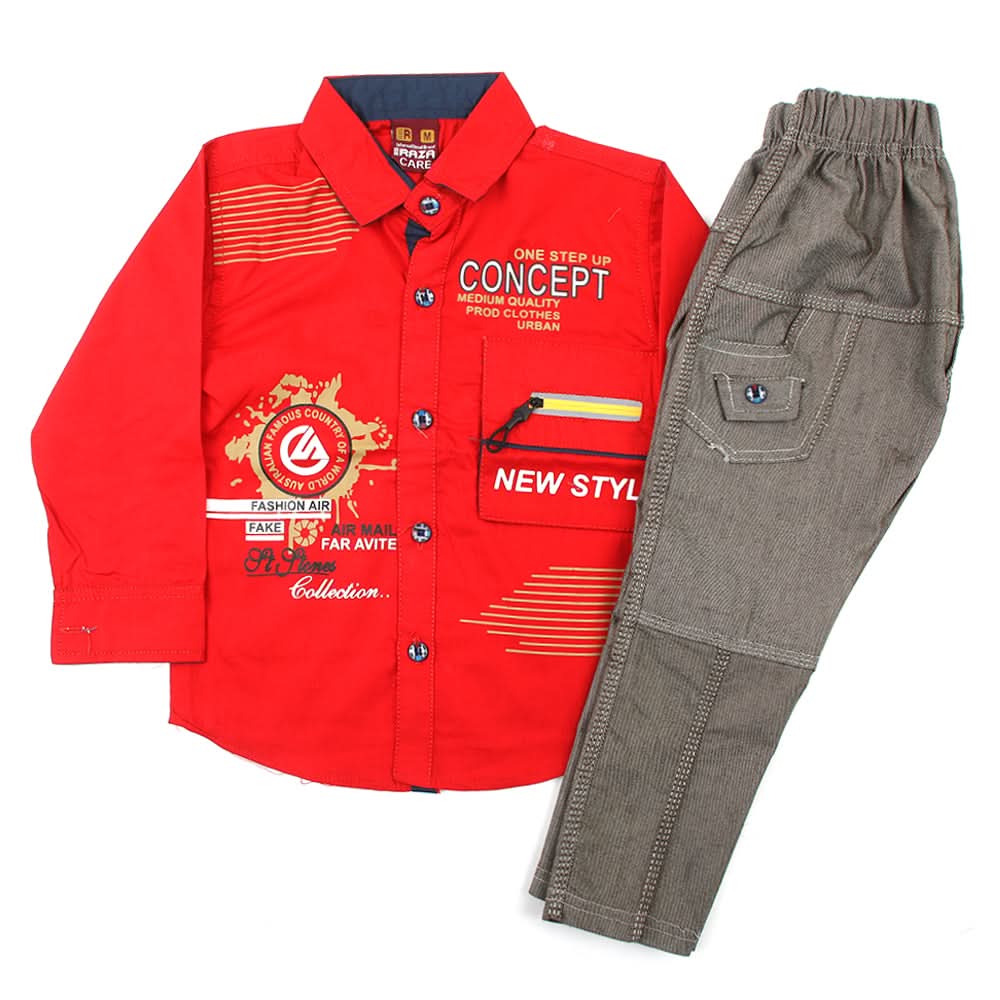 Boys 3pcs Full Sleeves Suit - Red, Boys Sets & Suits, Chase Value, Chase Value