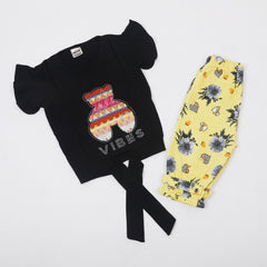 Girls Tight Half Sleeves Suit - Black