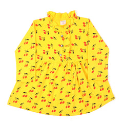 Girls Full Sleeves Frock - Yellow