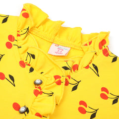 Girls Full Sleeves Frock - Yellow