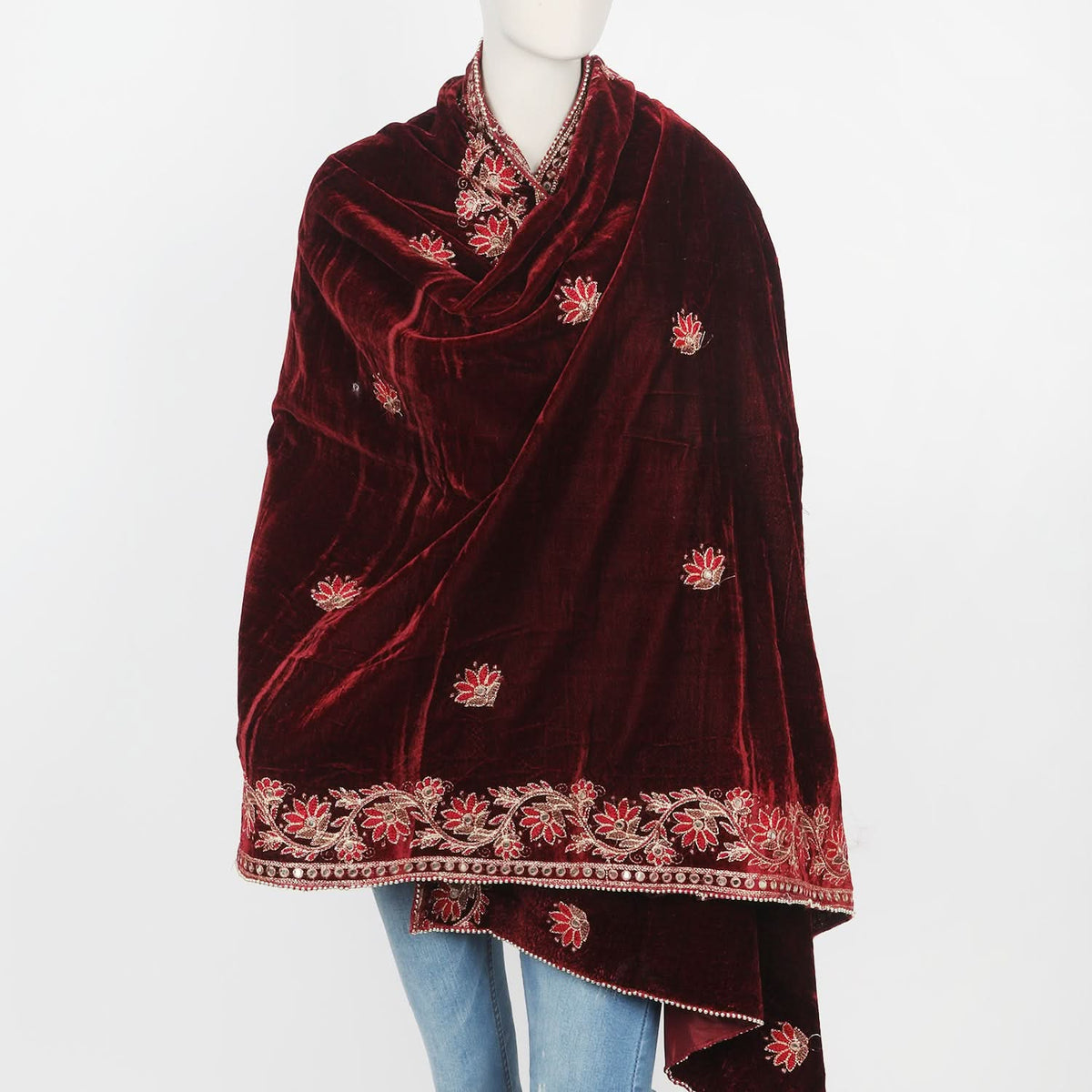 Women's Velvet Shawl - Mehroon, Women Shawls & Scarves, Chase Value, Chase Value