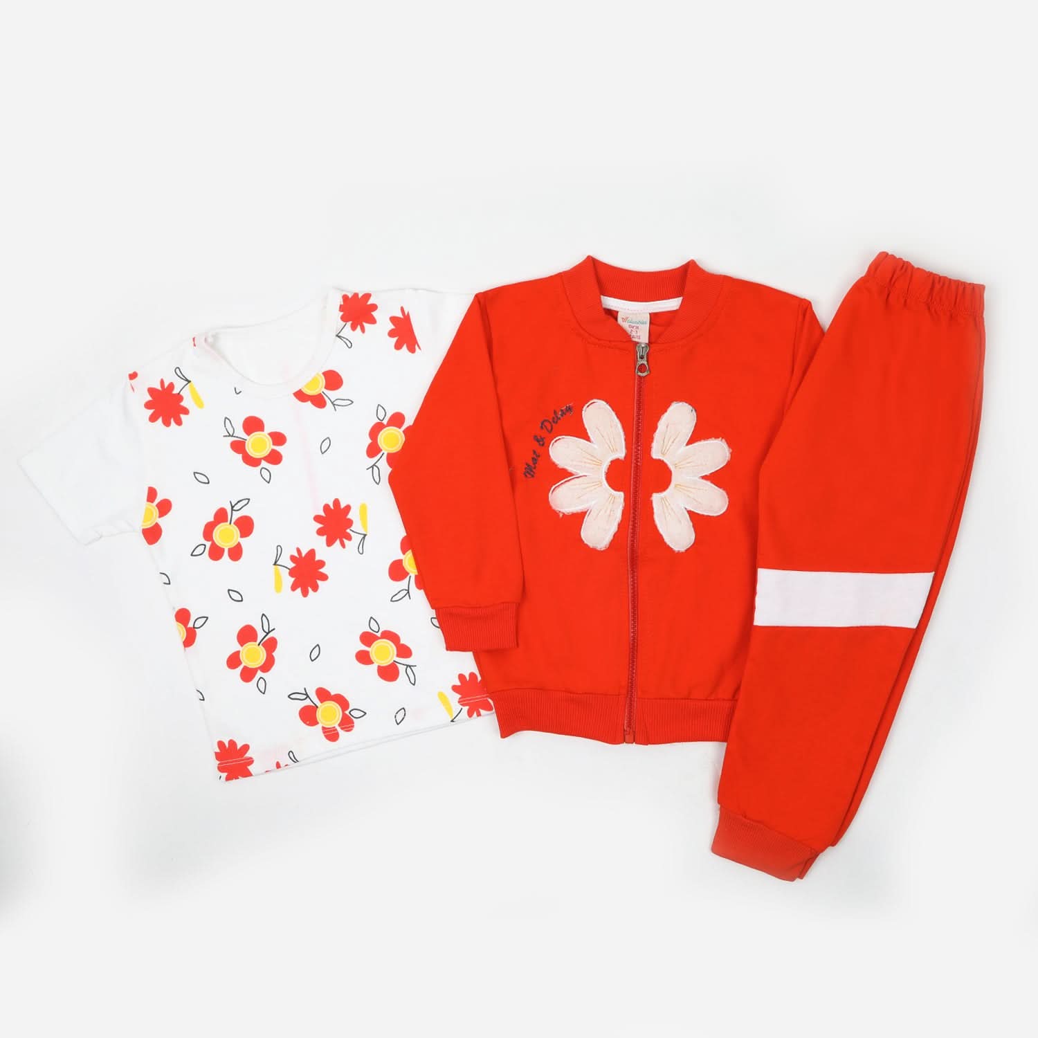 Girls Full Sleeves 3pcs Suit - Orange, Girls Suits, Chase Value, Chase Value