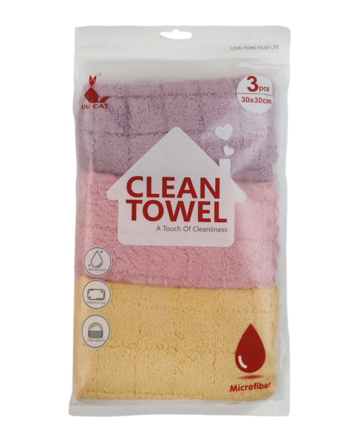 Plain Cleaning Towel 3Pcs Set – 30×30 cm - Multi Color, Kitchen Towels, Chase Value, Chase Value
