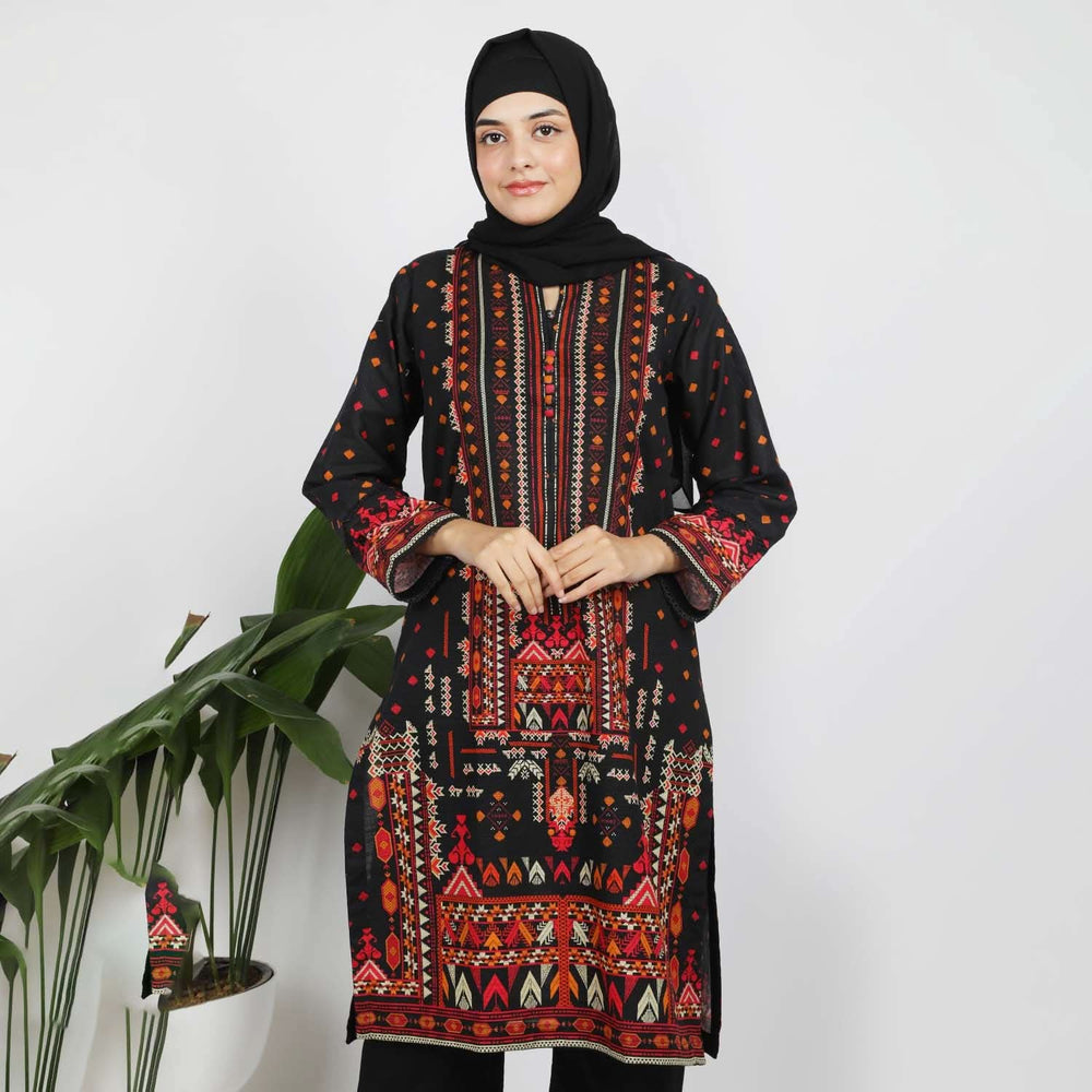 Eminent Women's Printed Khaddar Kurti - Black, Women Ready Kurtis, Eminent, Chase Value