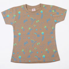 Girls Half Sleeves T-Shirt - Brown