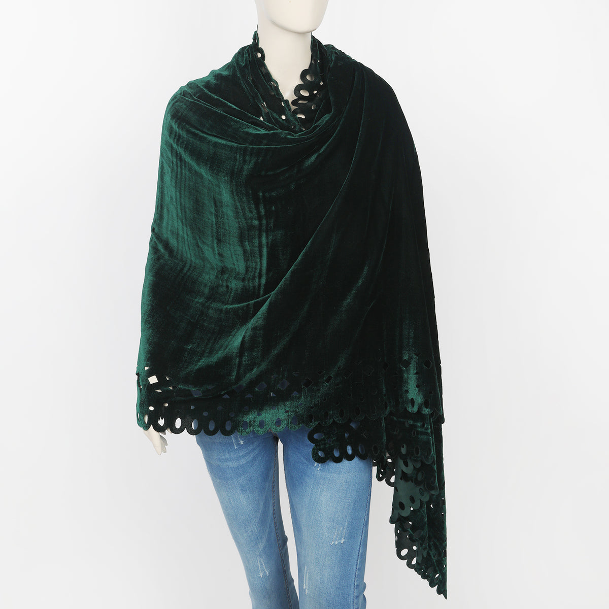 Women's Velvet Shawl - Green, Women Shawls & Scarves, Chase Value, Chase Value