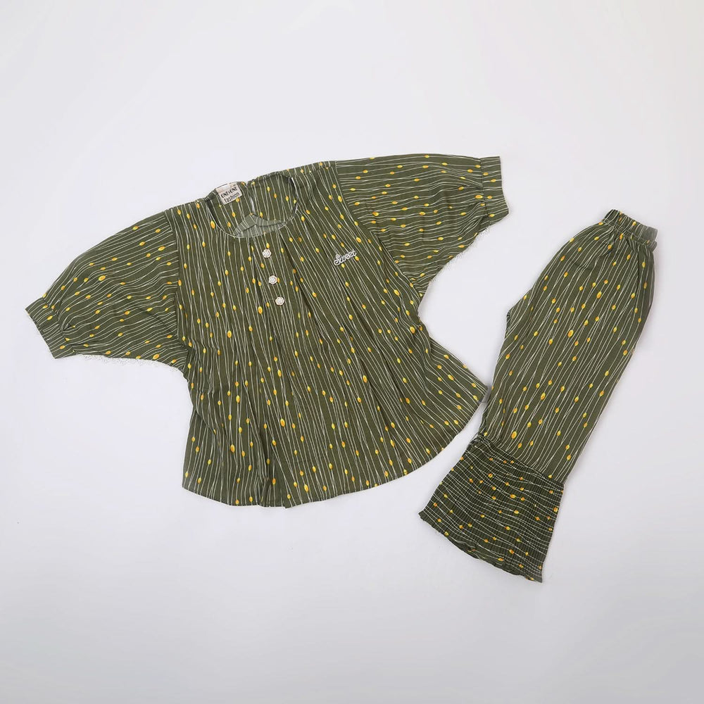 Girls Tight Half Sleeves Suit - Olive Green, Girls Suits, Chase Value, Chase Value