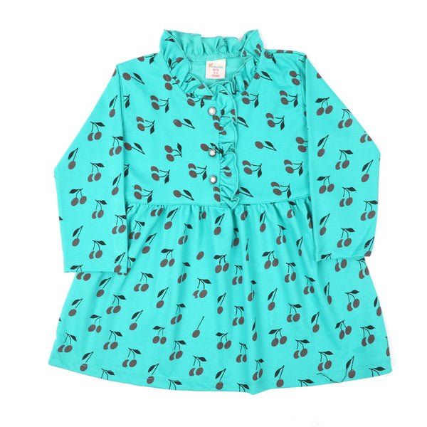 Girls Full Sleeves Frock - Green