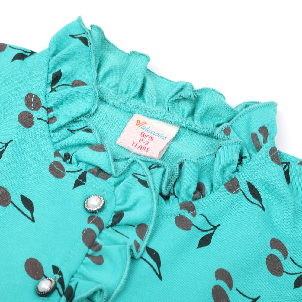 Girls Full Sleeves Frock - Green, Girls Frocks, Chase Value, Chase Value