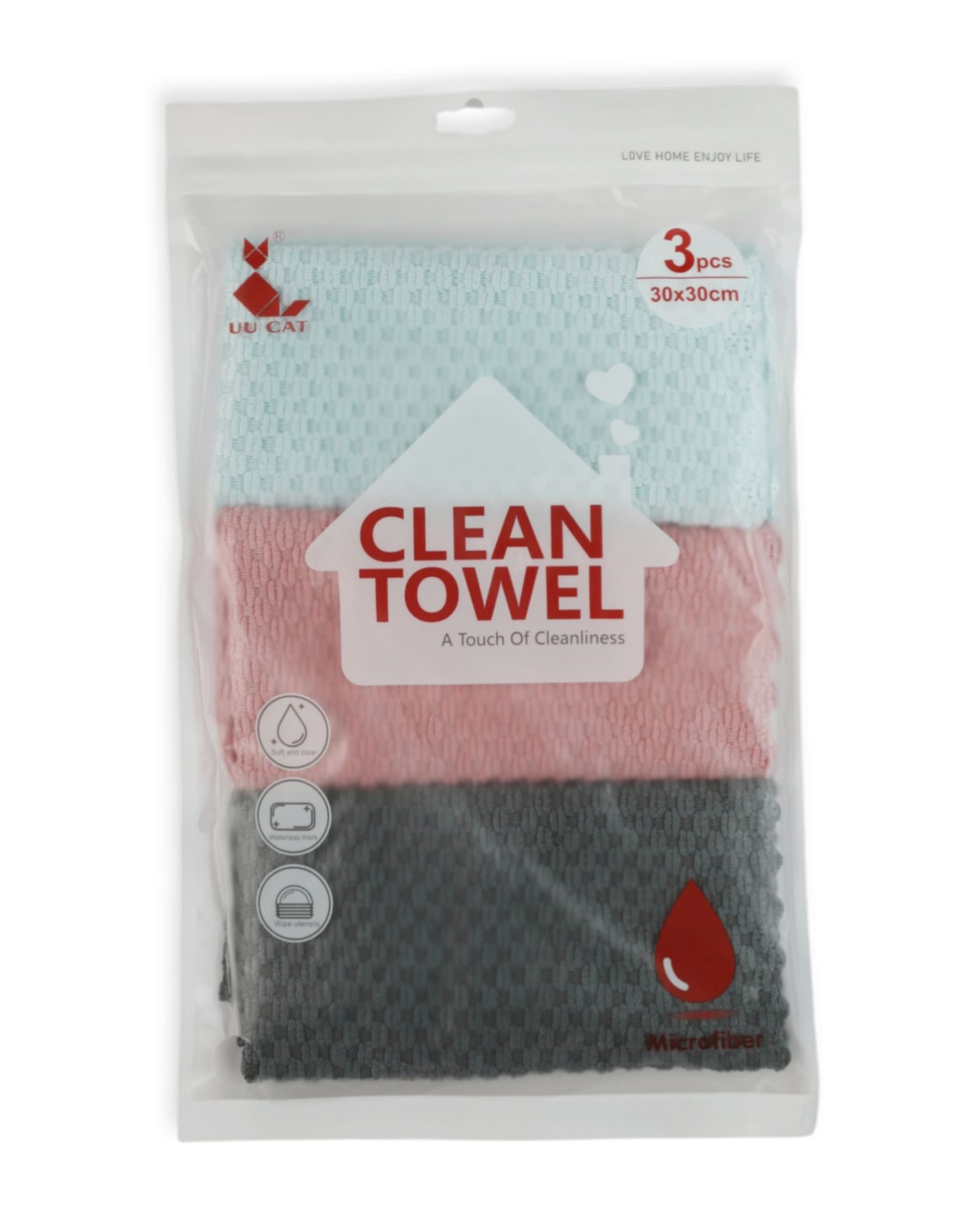 Stripe Clean Towel 3Pcs Set – 30×30 cm - Multi Color, Kitchen Towels, Chase Value, Chase Value
