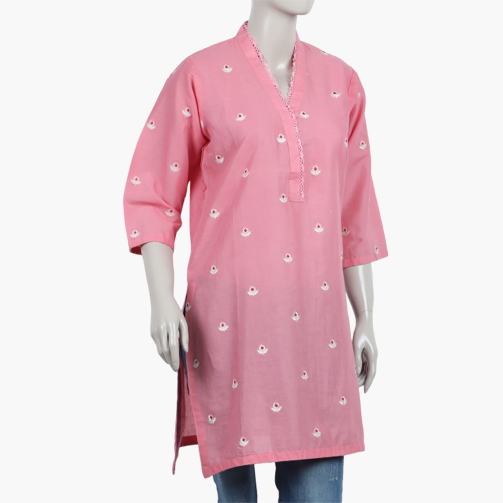 Women's Embroidered Stitched Kurti - Peach, Women Ready Kurtis, Chase Value, Chase Value