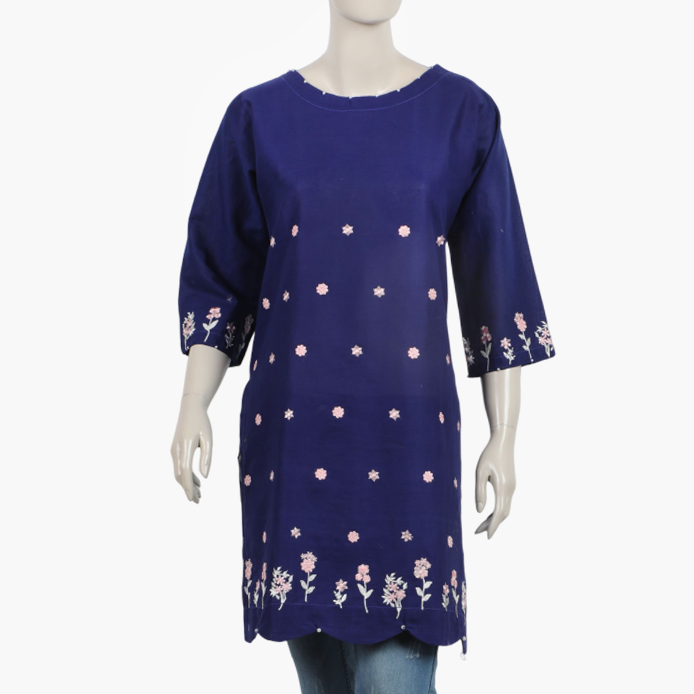 Women's Embroidered Stitched Kurti - Blue, Women Ready Kurtis, Chase Value, Chase Value