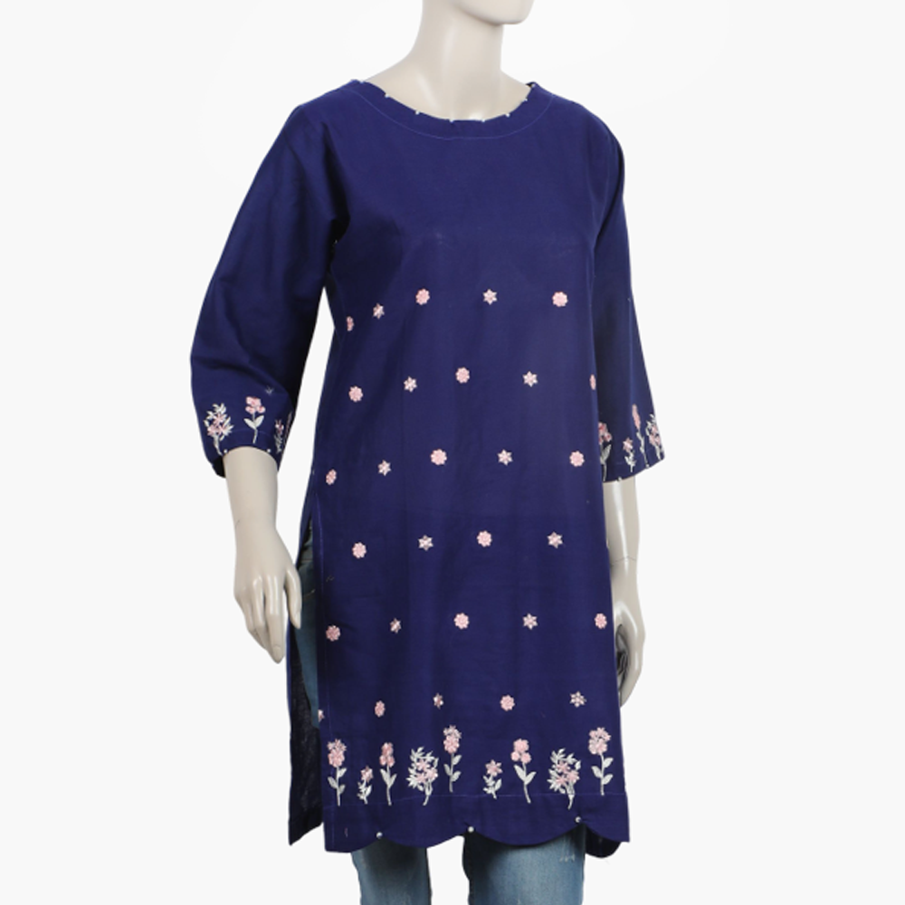 Women's Embroidered Stitched Kurti - Blue, Women Ready Kurtis, Chase Value, Chase Value