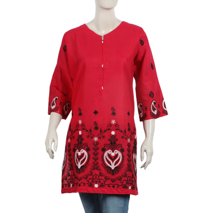 Women's Embroidered Stitched Kurti - Pink