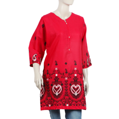 Women's Embroidered Stitched Kurti - Pink