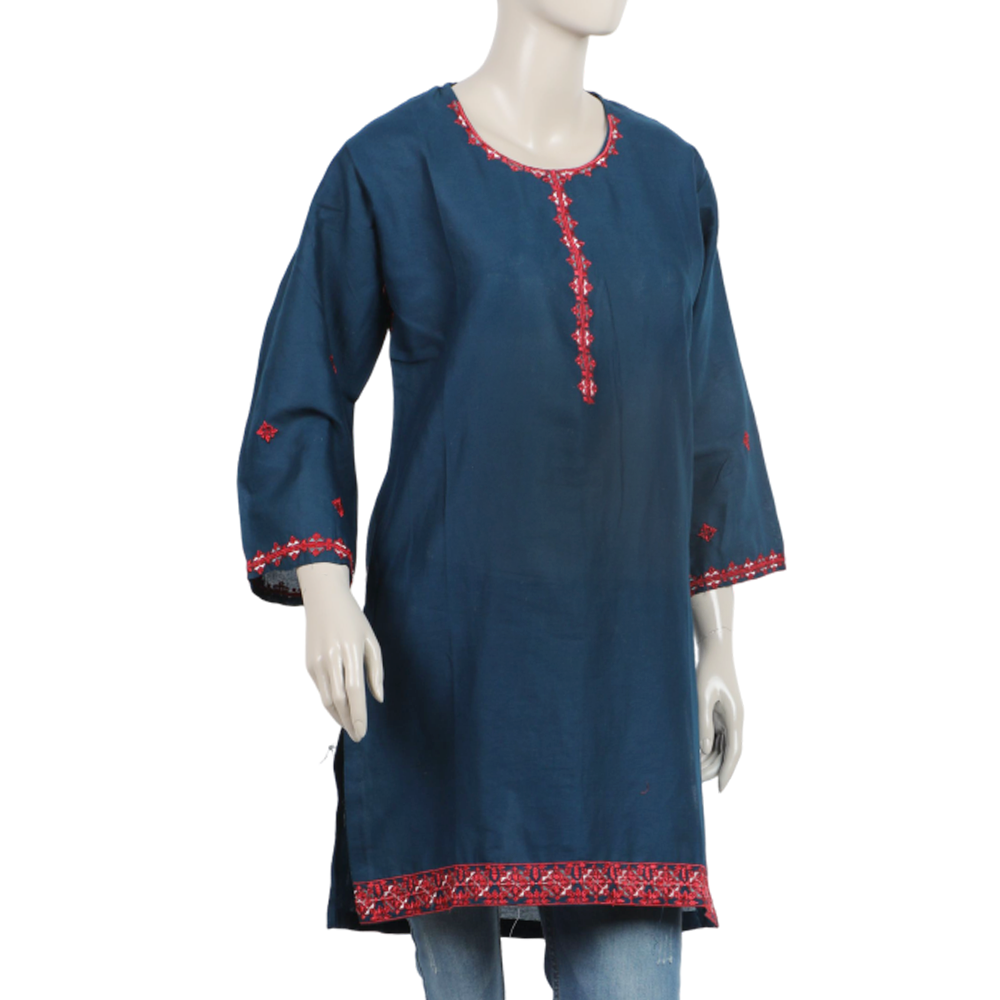 Women's Embroidered Stitched Kurti - Teal, Women Ready Kurtis, Chase Value, Chase Value