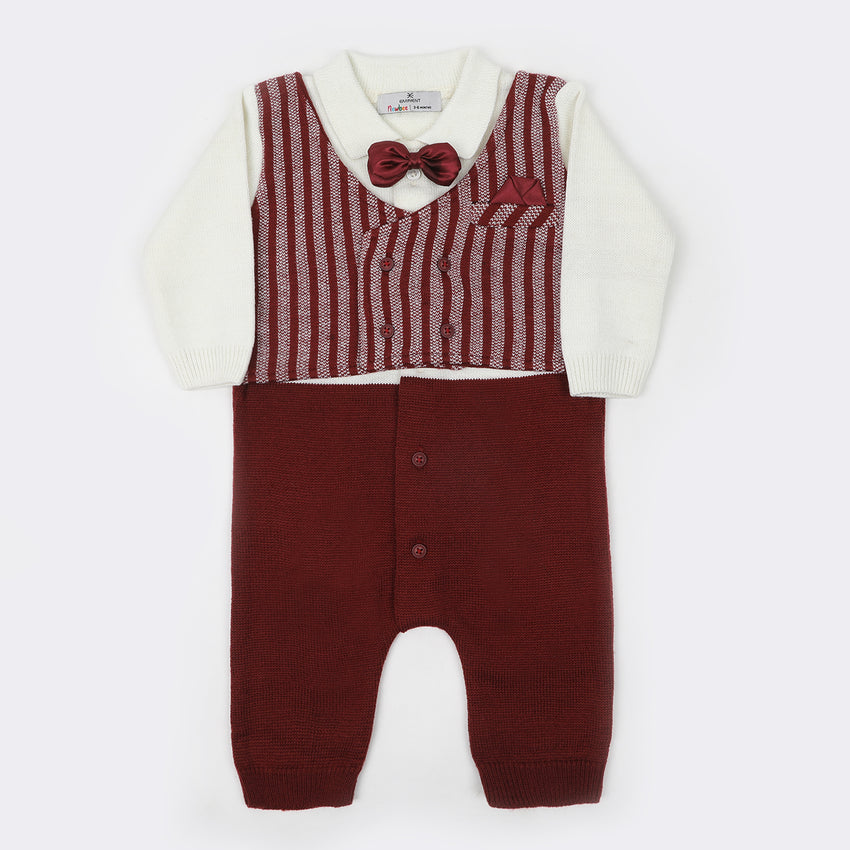 Newborn Boys Full Sleeves Romper Suit - Maroon