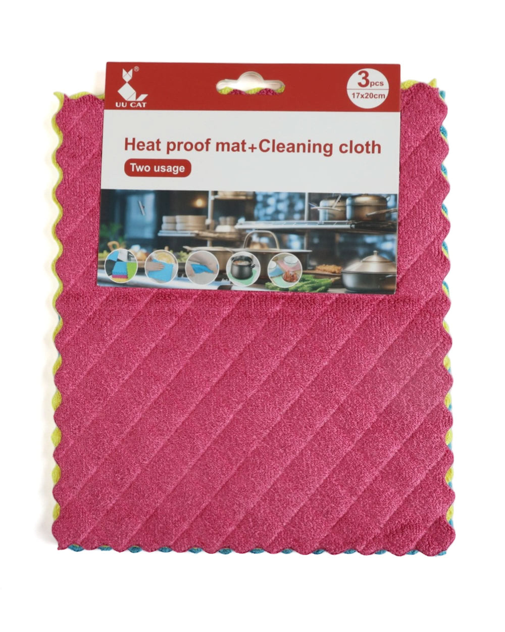 Heat Proof Mat & Clean Cloth 3Pcs – 17×20 cm - Multi Color, Kitchen Towels, Chase Value, Chase Value