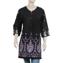 Women's Embroidered Stitched Kurti - Black