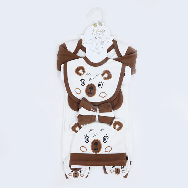 Newborn Boys Starter Set Bear Face Pack of 10 - Chocolate