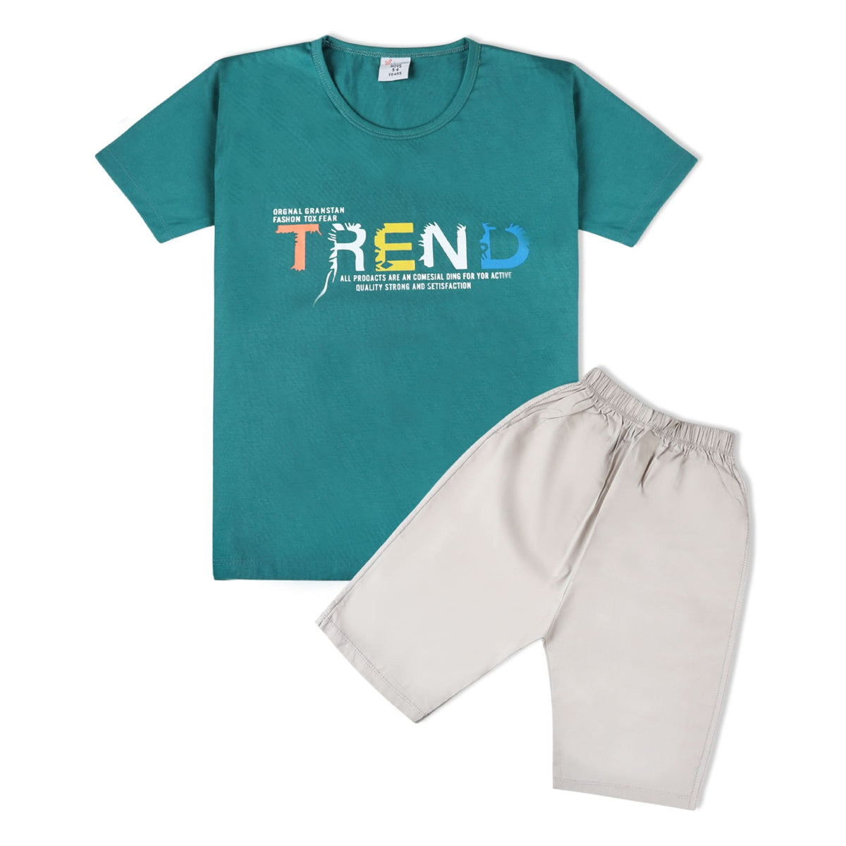 Valuable Boys Half Sleeves Short Suit - Steel Green, Boys Sets & Suits, Chase Value, Chase Value