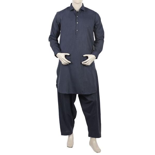 Eminent Men's Trim Fit Shalwar Suit - Navy Blue