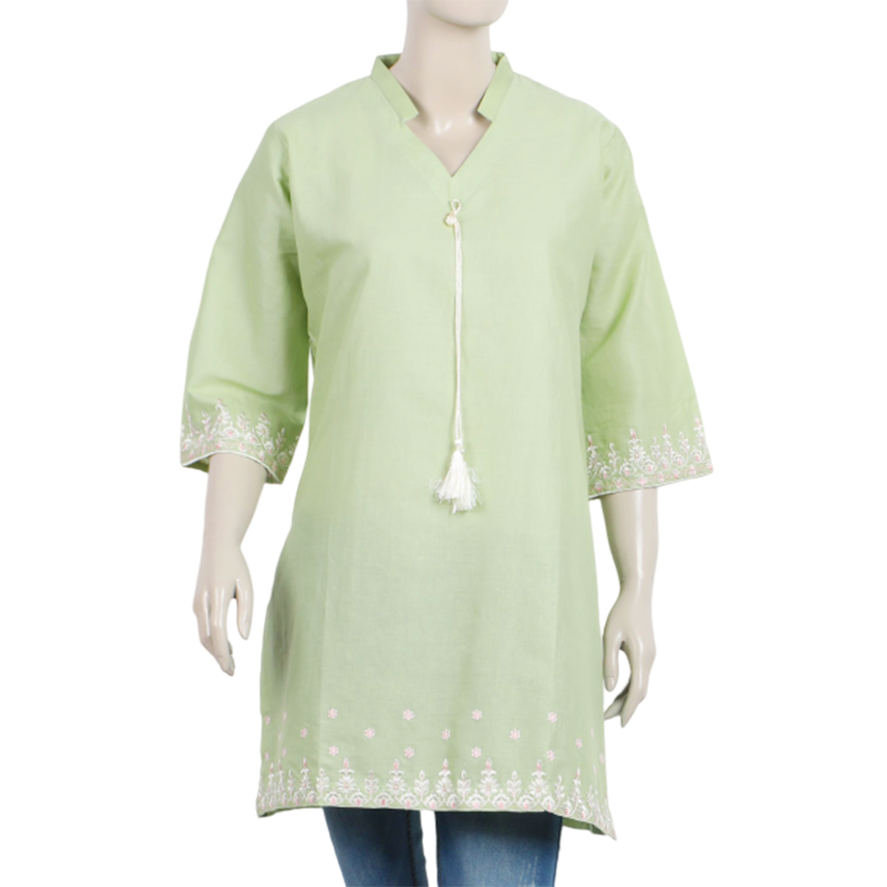 Women's Embroidered Stitched Kurti - Pista Green, Women Ready Kurtis, Chase Value, Chase Value