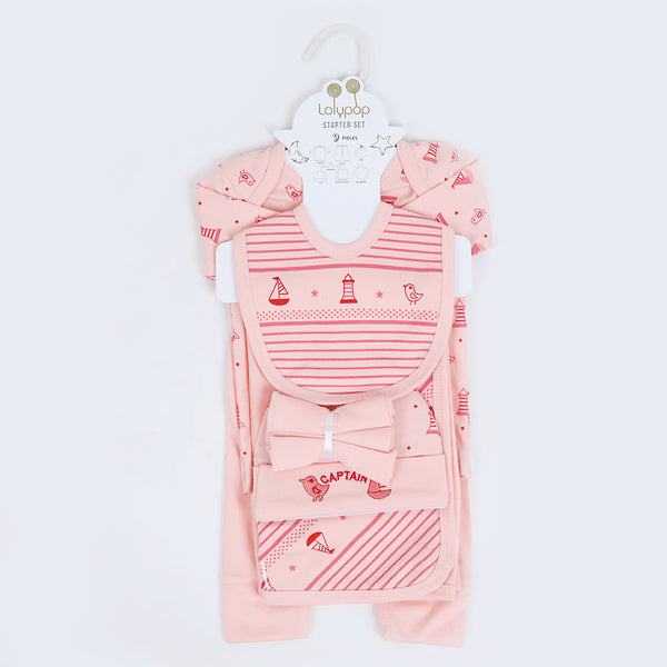 Newborn Starter Boat Print Suit Pack of 9 - Peach