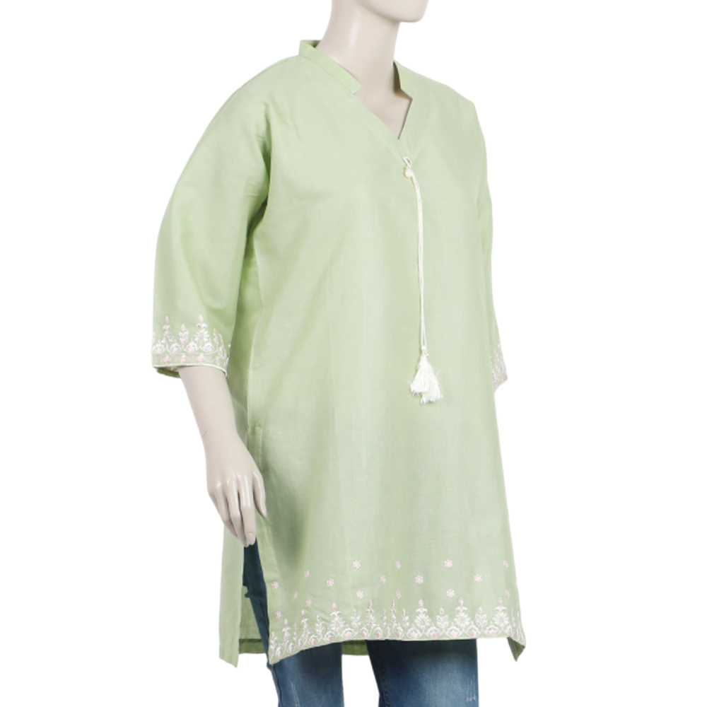 Women's Embroidered Stitched Kurti - Pista Green, Women Ready Kurtis, Chase Value, Chase Value