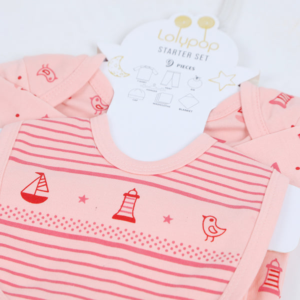 Newborn Starter Boat Print Suit Pack of 9 - Peach