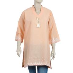 Women's Embroidered Stitched Kurti - Light Peach