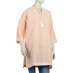 Women's Embroidered Stitched Kurti - Light Peach