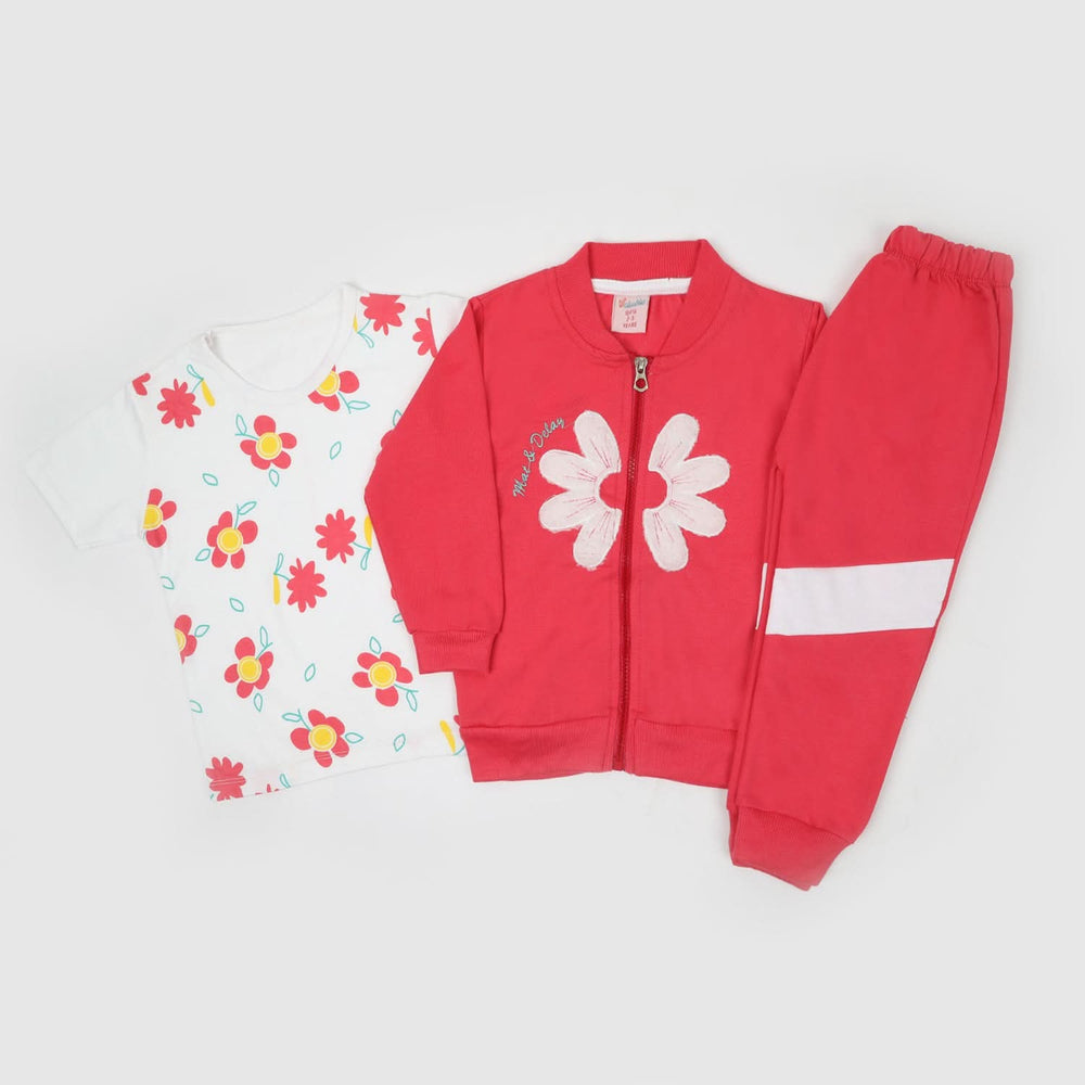 Girls Full Sleeves 3pcs Suit - Fuchia, Girls Suits, Chase Value, Chase Value