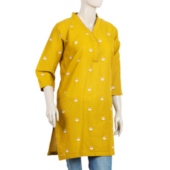 Women's Embroidered Stitched Kurti - Mustard