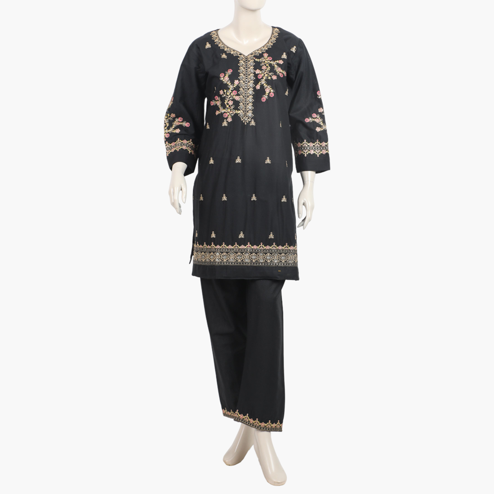 Women's Embroidered Stitched 2Pcs Shalwar Suit - Black, Women Shalwar Suits, Chase Value, Chase Value