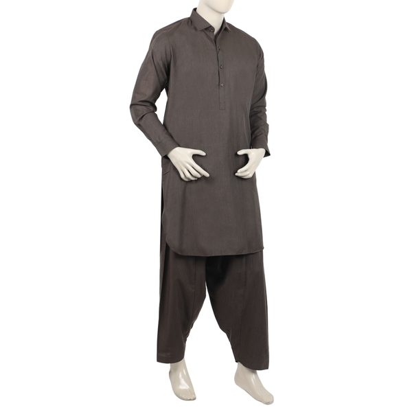 Eminent Men's Trim Fit Shalwar Suit - Brown