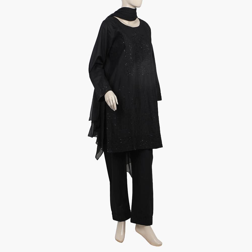 Women's Embroidered 3Pcs Stitched Shalwar Suit - Black, Women Shalwar Suits, Chase Value, Chase Value