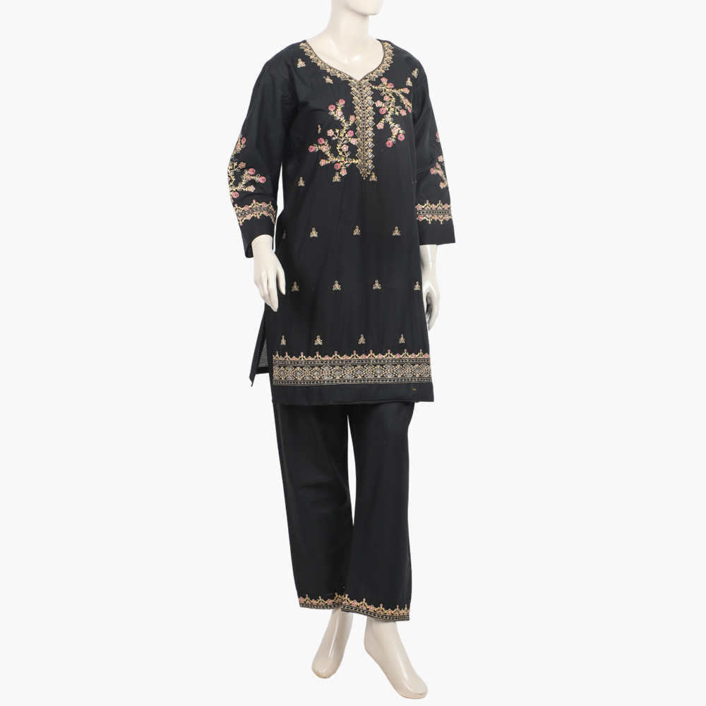 Women's Embroidered Stitched 2Pcs Shalwar Suit - Black, Women Shalwar Suits, Chase Value, Chase Value