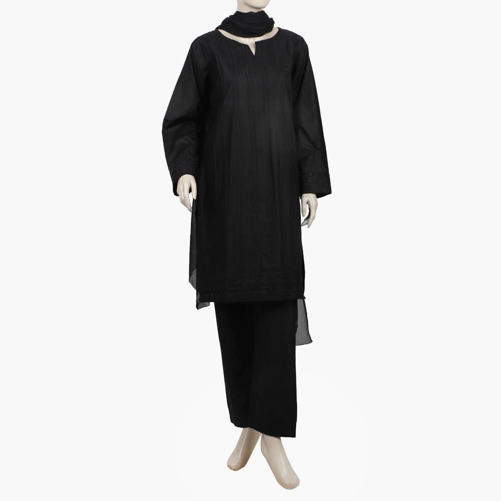 Women's Embroidered 3Pcs Stitched Shalwar Suit - Black, Women Shalwar Suits, Chase Value, Chase Value