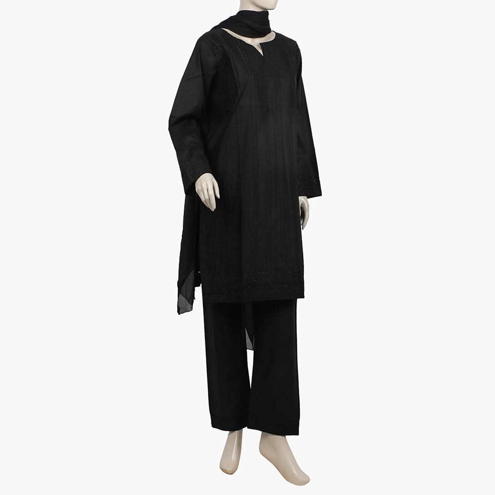 Women's Embroidered 3Pcs Stitched Shalwar Suit - Black, Women Shalwar Suits, Chase Value, Chase Value