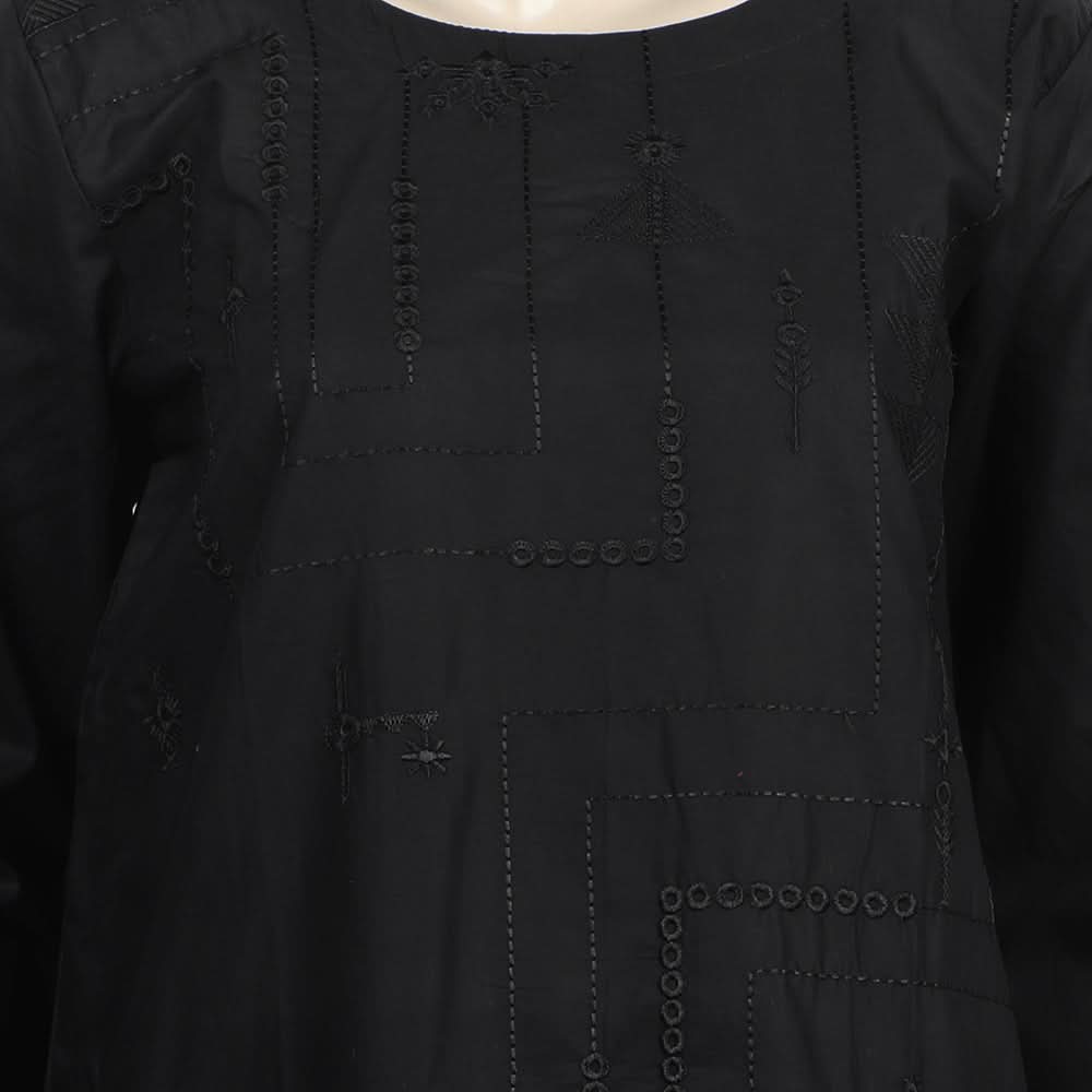 Women's Embroidered 3Pcs Stitched Shalwar Suit - Black, Women Shalwar Suits, Chase Value, Chase Value