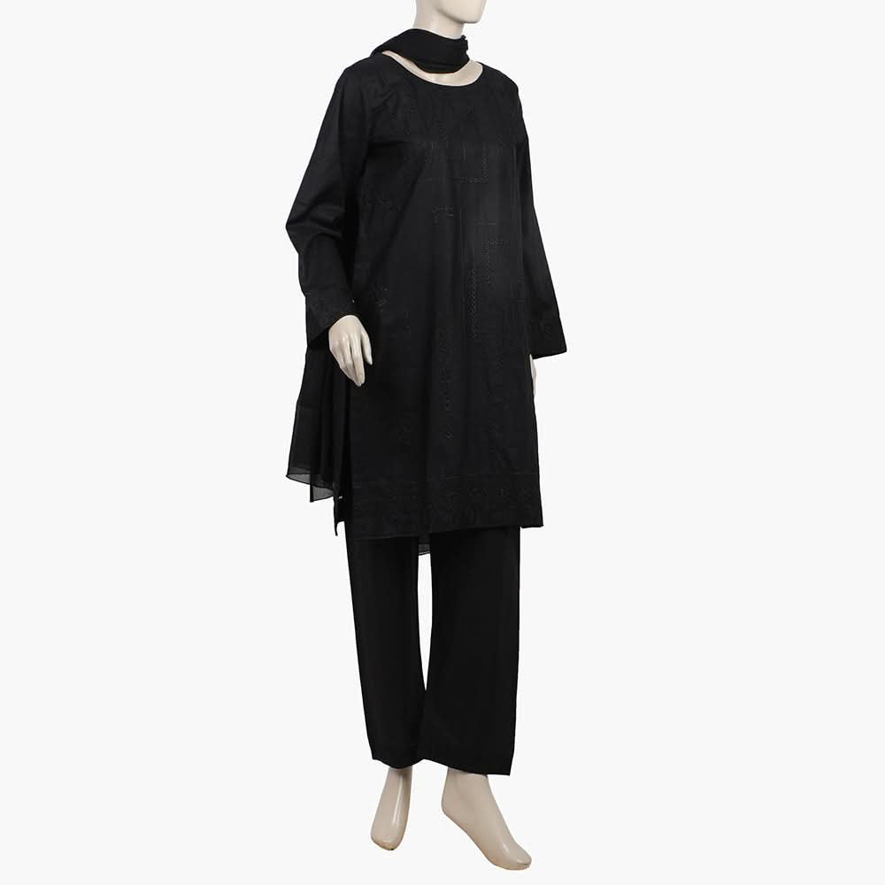 Women's Embroidered 3Pcs Stitched Shalwar Suit - Black, Women Shalwar Suits, Chase Value, Chase Value
